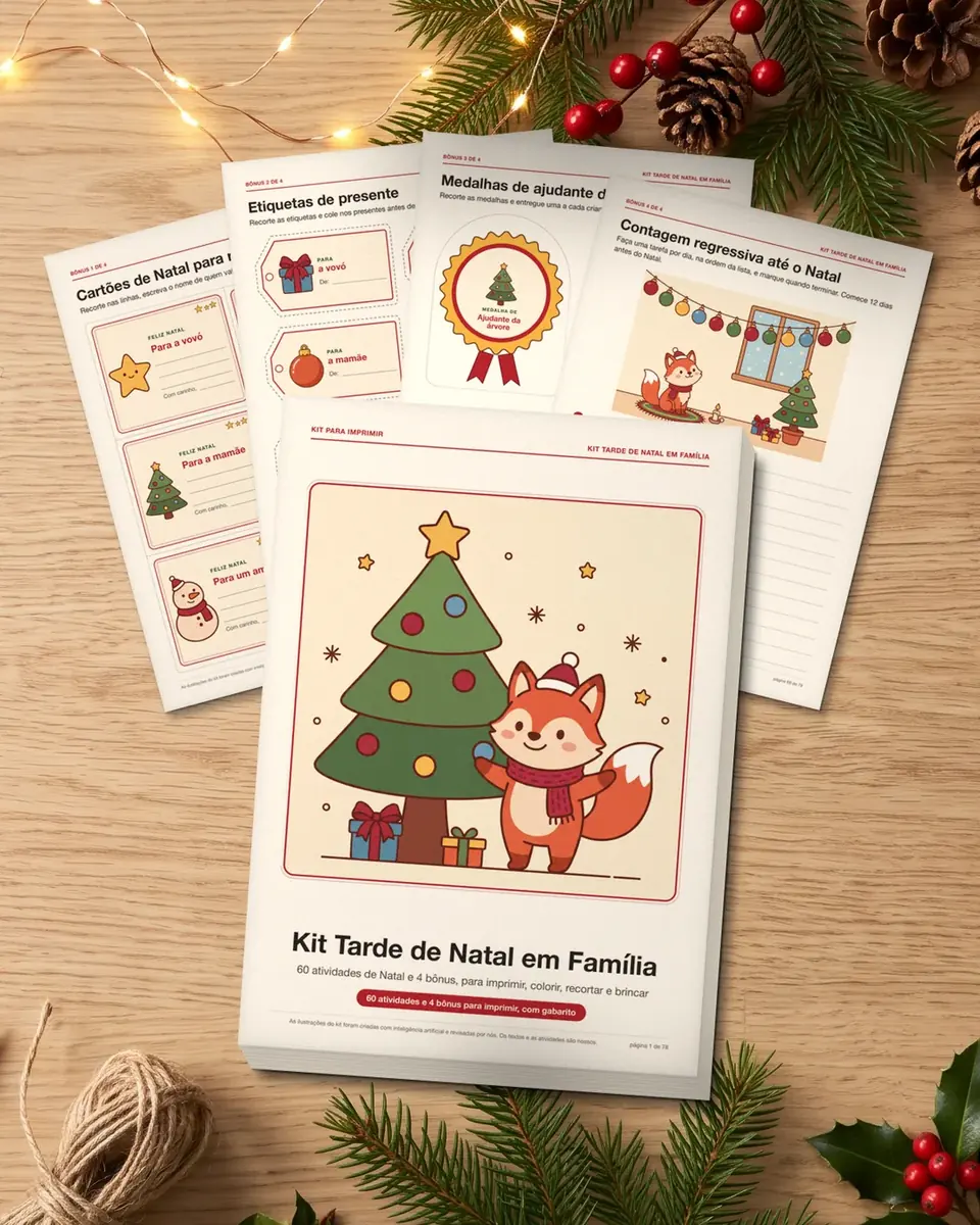 Folhas do kit Kit Tarde de Natal em Família em leque