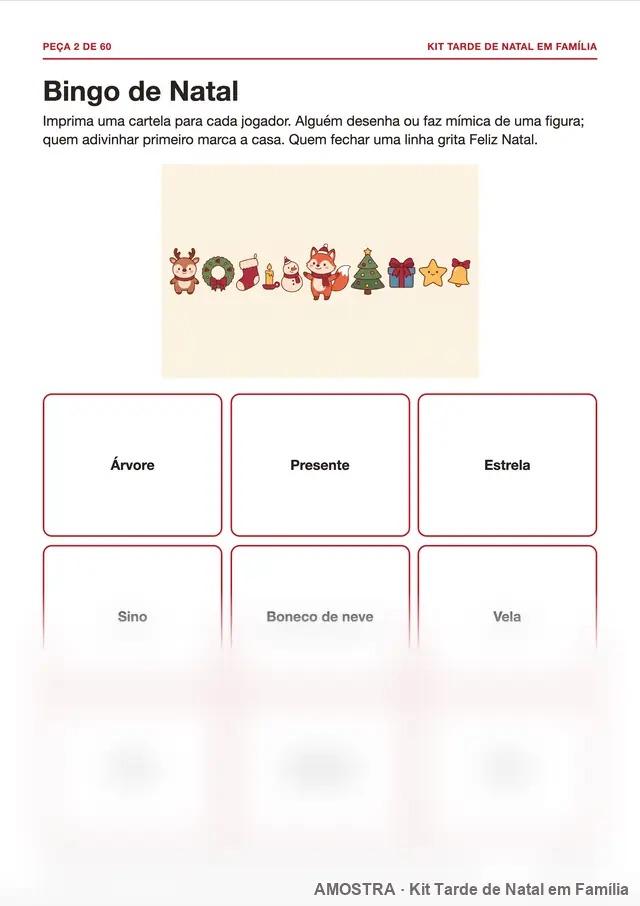 Amostra da página do kit: Bingo de Natal