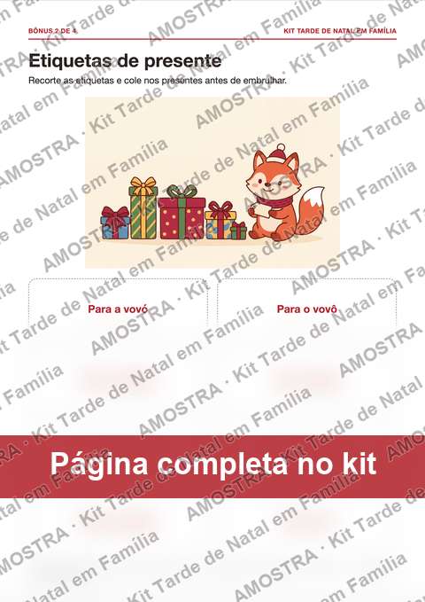 Amostra da página do kit: Etiquetas de presente