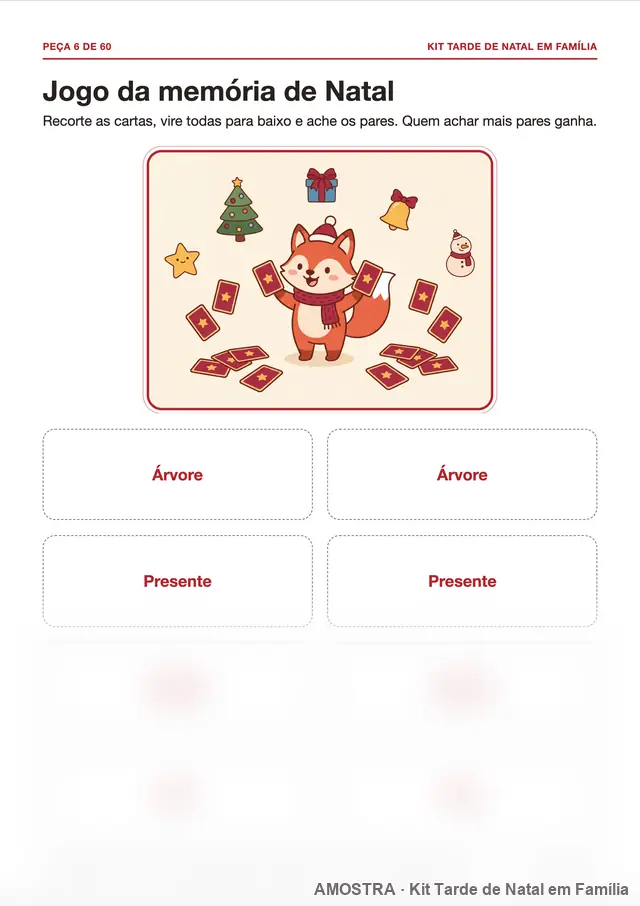 Amostra da página do kit: Jogo da memória de Natal