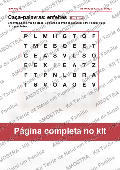 Amostra da página do kit: Caça-palavras: enfeites